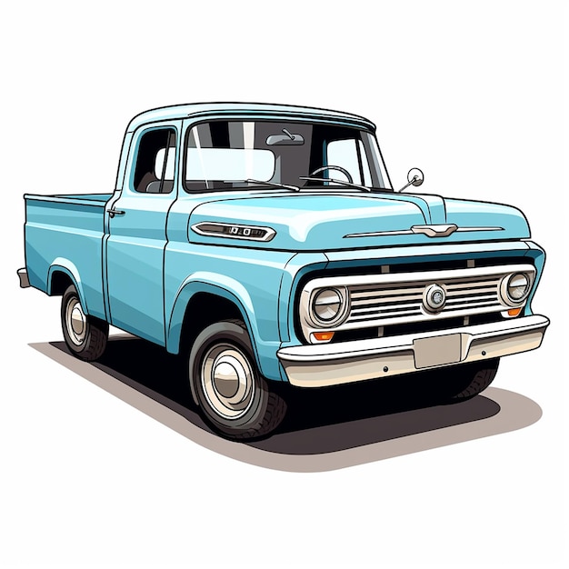 a drawing of a blue truck with the license plate number 2