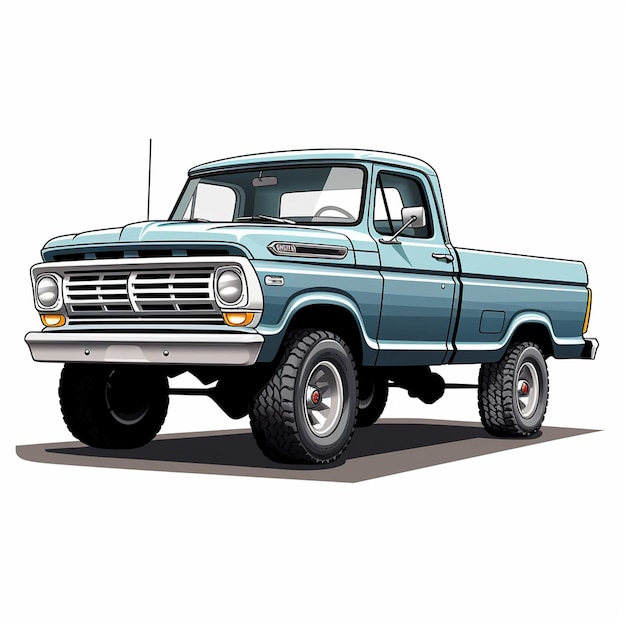 a drawing of a blue truck with the word ford on it