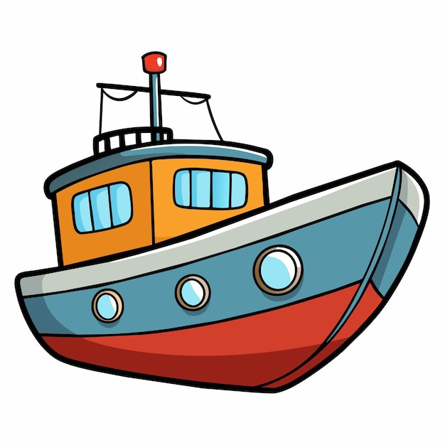 Vector a drawing of a boat that has a red and blue stripe