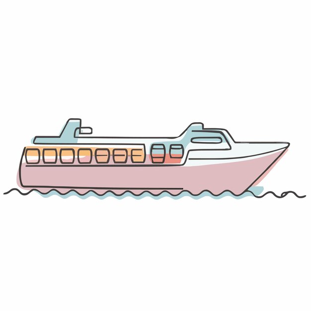 A drawing of a boat with a blue line on the side