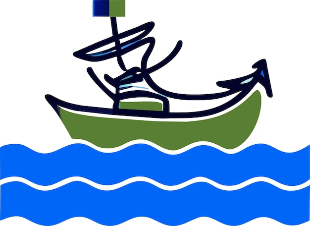 Vector a drawing of a boat with a green lamp on the front