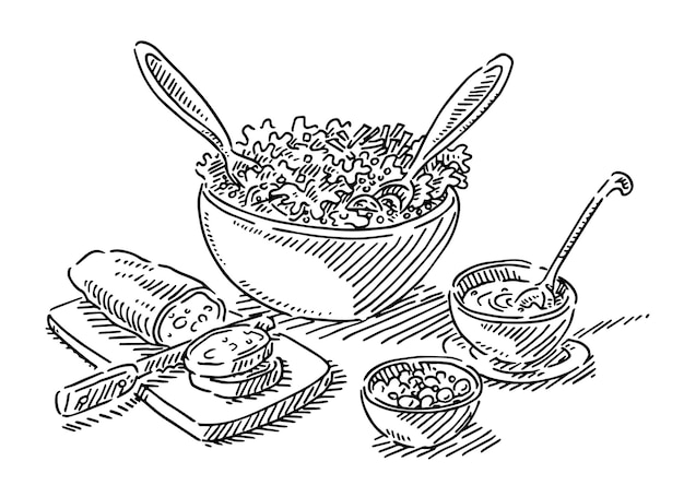 a drawing of a bowl of noodles and a bowl of noodles