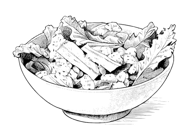 A drawing of a bowl of salad with the words " lettuce " on it.