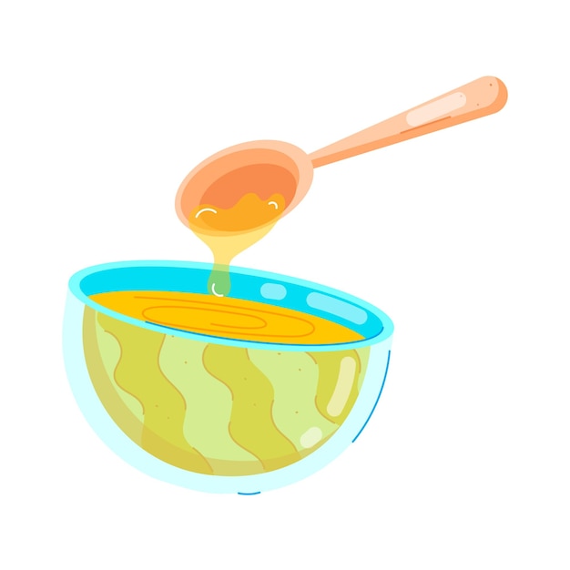 a drawing of a bowl with a spoon in it that has a spoon in it