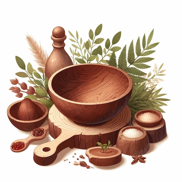 Vector a drawing of a bowl with a wooden spoon and a bowl of food