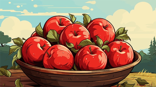 Drawing of a box with apples vector