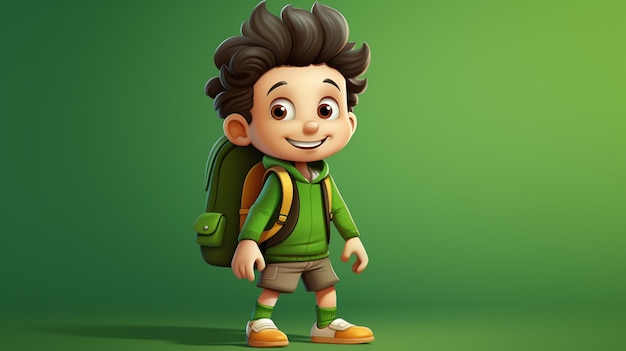 Vector a drawing of a boy with a backpack and a green background