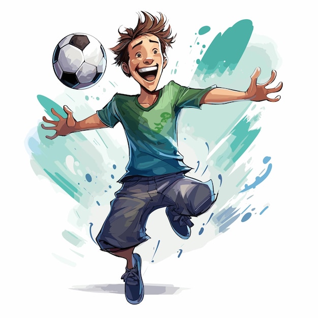 Vector a drawing of a boy with a soccer ball in the air