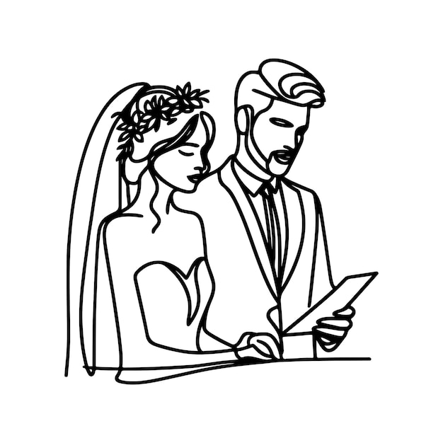 a drawing of a bride and groom in a wedding dress