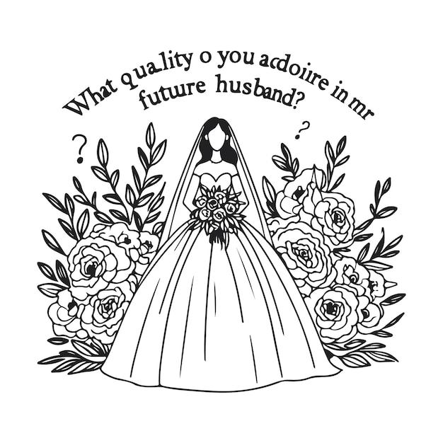 Vector a drawing of a bride and groom with a quote about a bride