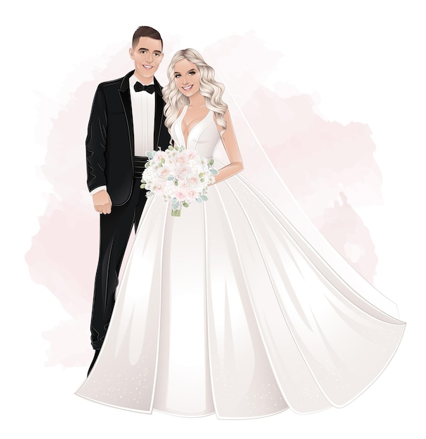 A drawing of a bride and groom with the word love on it.