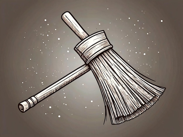 Vector a drawing of a broom with a black background with a picture of a dustbin on it