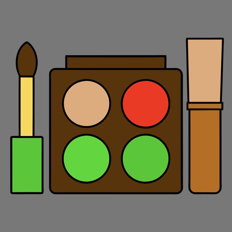 Vector a drawing of a brush with green and red paint