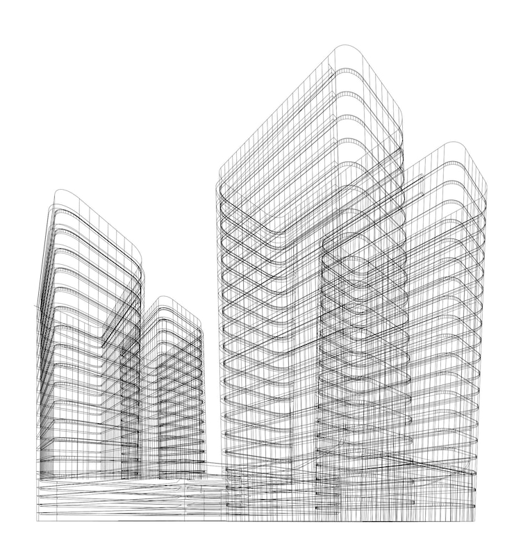 Vector a drawing of a building that has a lot of windows