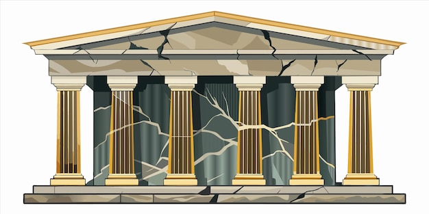 Vector a drawing of a building with a broken window and columns