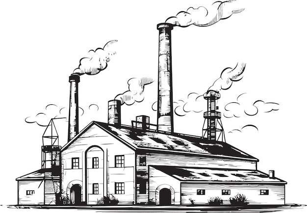 a drawing of a building with smoke coming out of it