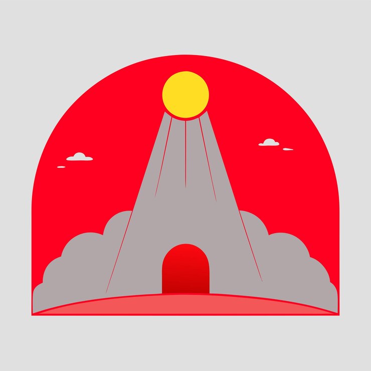 वेक्टर a drawing of a building with the sun above it