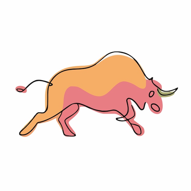 Un disegno di un toro con uno sfondo rosa