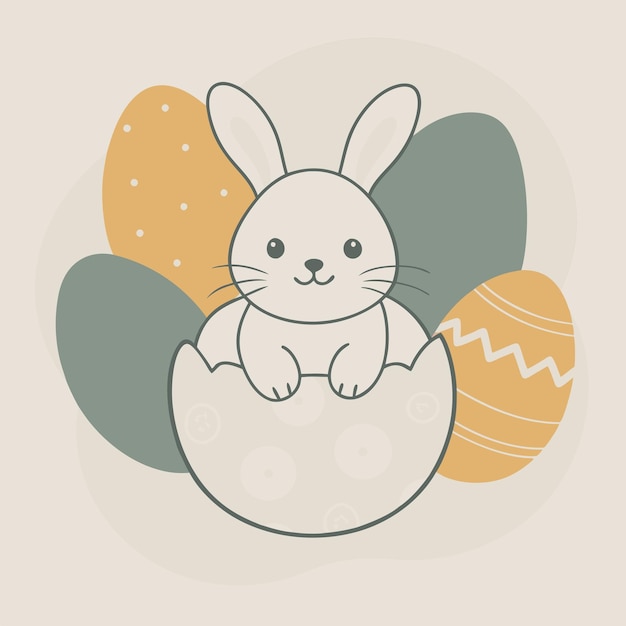 Vector a drawing of a bunny sitting on a egg with eggs and a picture of a bunny