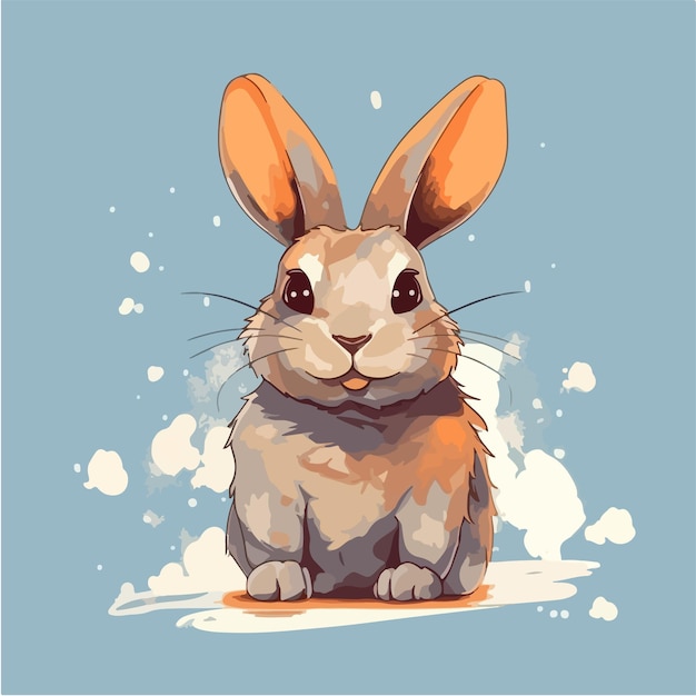 A drawing of a bunny that is on a blue background.