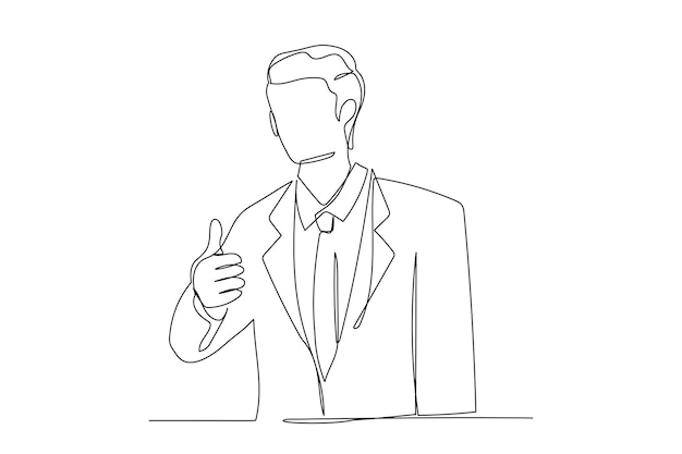 Drawing of businessman showing thumbs up sign Single continuous line art