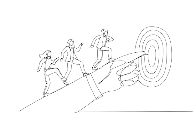 Drawing of businesswoman hand pointing to the target continuous line art