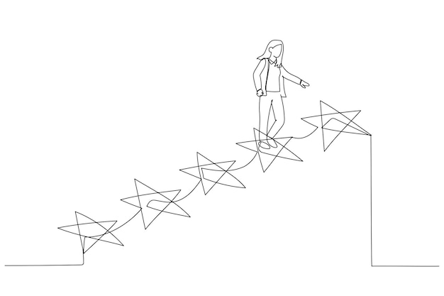 성공 또는 뛰어난 직원 위치를 향한 사업가 단계 그리기 하나의 라인 아트 스타일