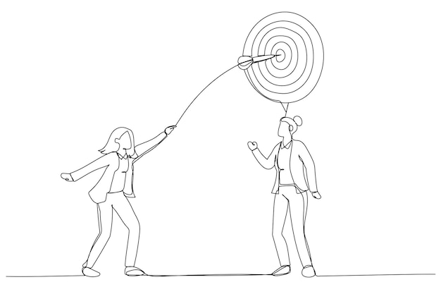 Drawing of businesswoman Throw a Dart Into Target On Customer Mind Single continuous line art style