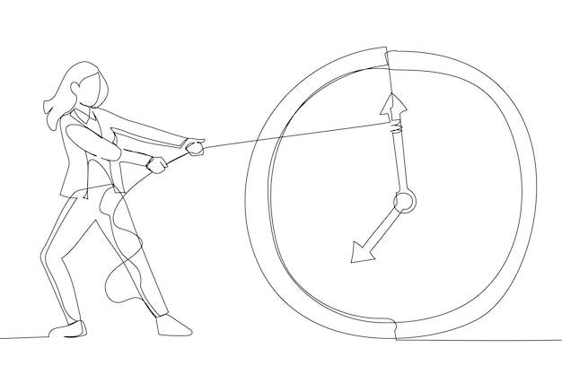 Рисунок деловой женщины, пытающейся замедлить и остановить время Метафора остановки времени Однолинейный художественный стиль