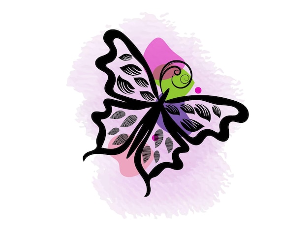 Vector a drawing of a butterfly with a purple and green pattern