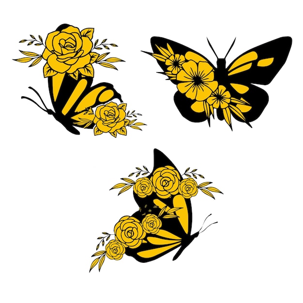 A drawing of a butterfly with yellow flowers and the word " butterfly " on the bottom.