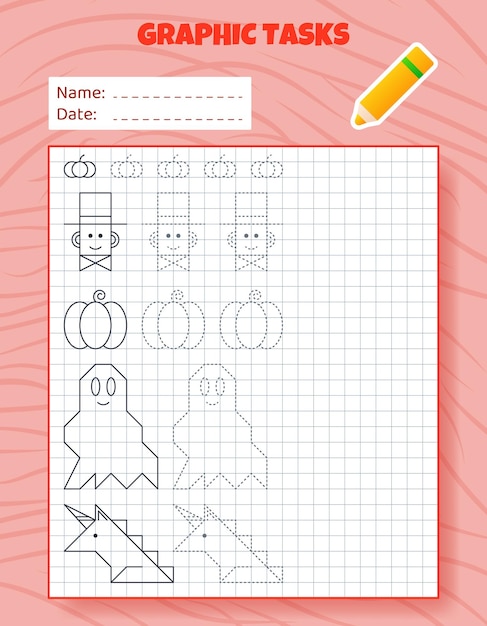 Drawing by cells Educational game for preschool children Worksheets for practicing motor skills