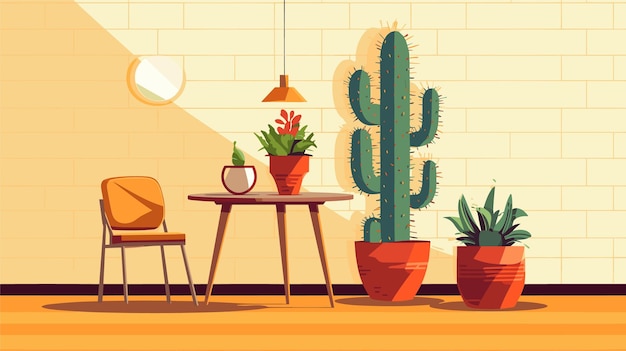 Drawing cactus on the table minimalism vector