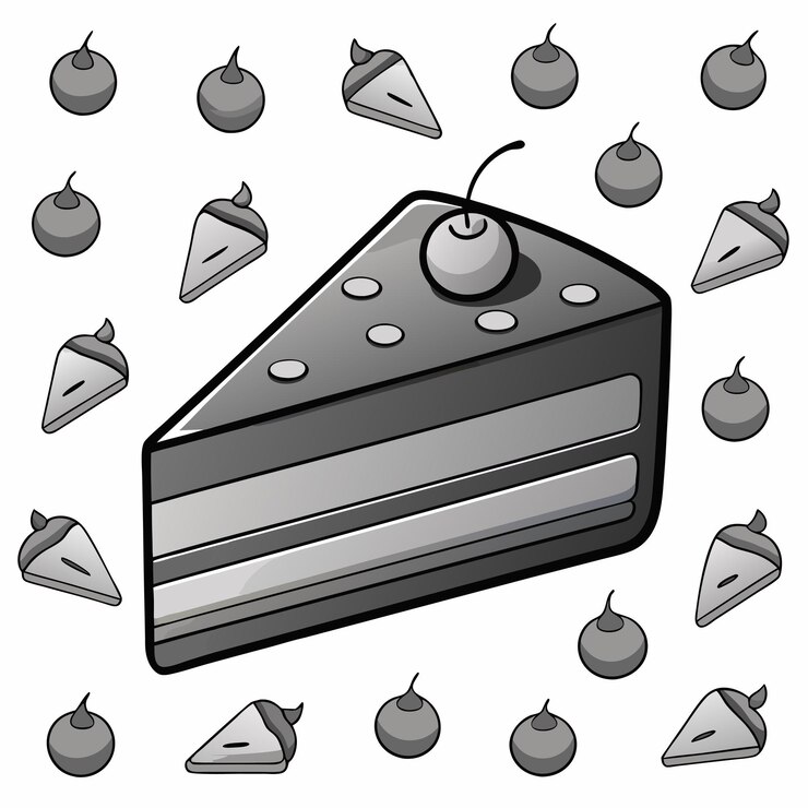 वेक्टर a drawing of a cake with a piece of cake with a number of different shapes