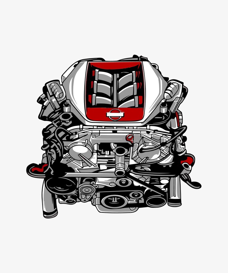 Vector a drawing of a car engine