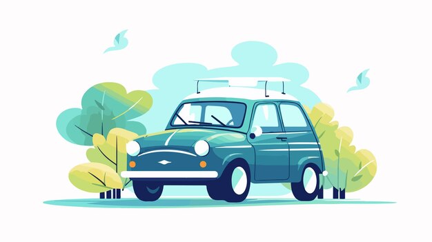 Vector a drawing of a car with a car with a bird flying in the background