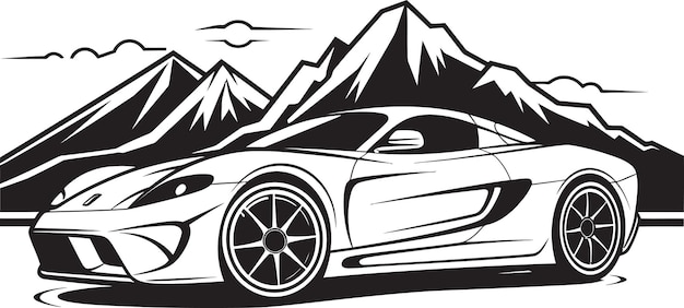 Vector a drawing of a car with mountains in the background
