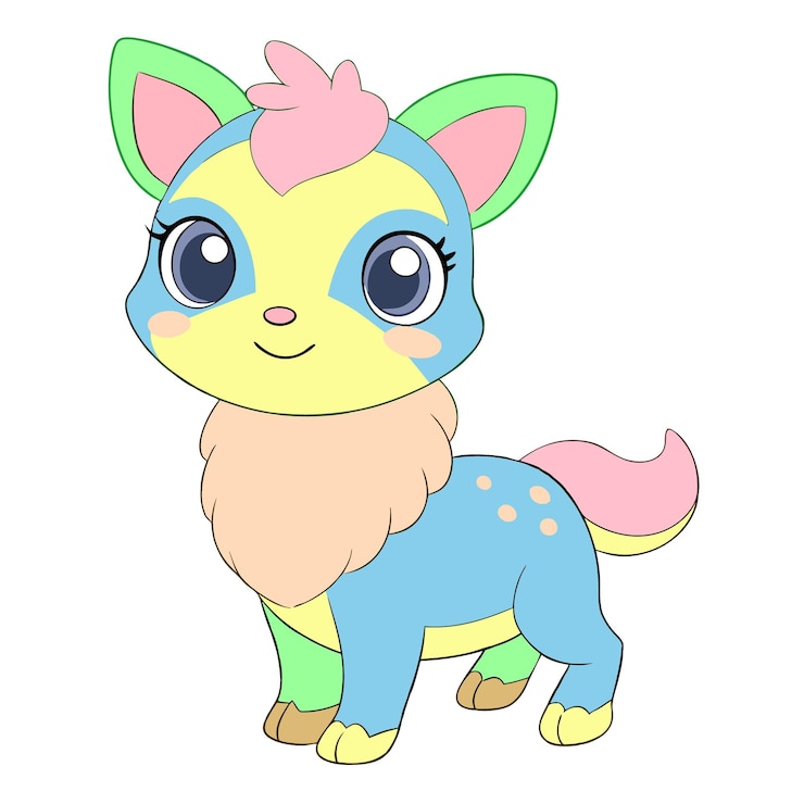 Vector ピンクの毛皮と青い尾を持つ漫画のキャラクターの絵