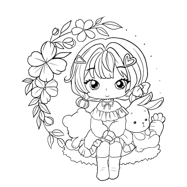 Drawing cartoon cute coloring page line art outline anime manga kawaii kids