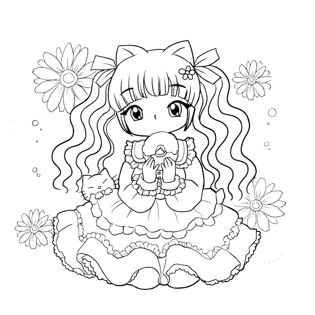 drawing cartoon cute coloring page line art outline anime manga kawaii kids