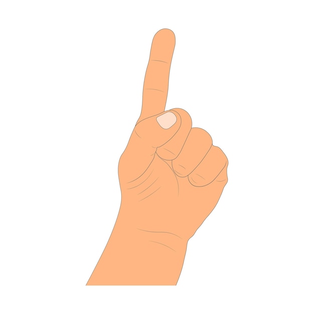 Vector drawing cartoon human arm isolated on white background drawn hand gesture finger up attention