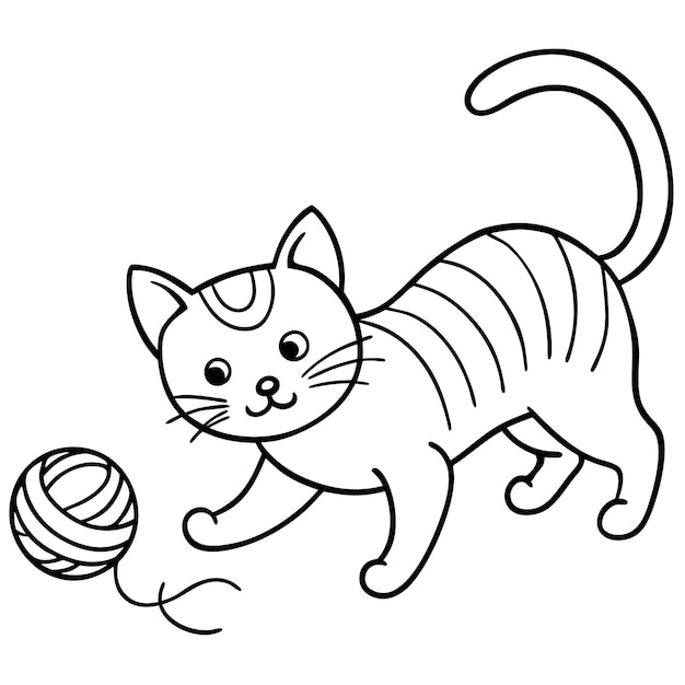 ボールと糸のボールを持つ猫の絵
