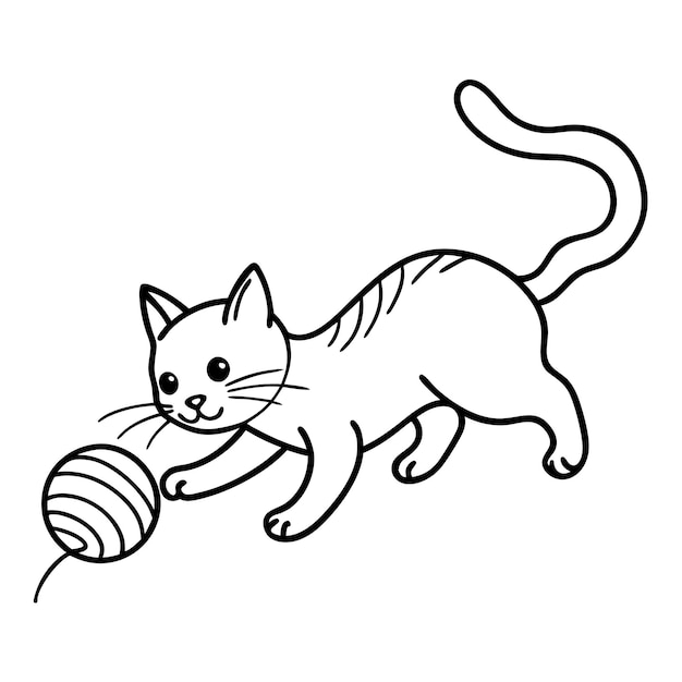a drawing of a cat with a ball and a cat playing with a ball