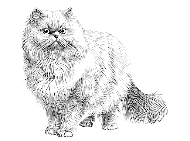 Vector a drawing of a cat with a long fur coat.