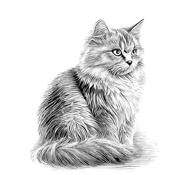 Vector a drawing of a cat with a long tail.