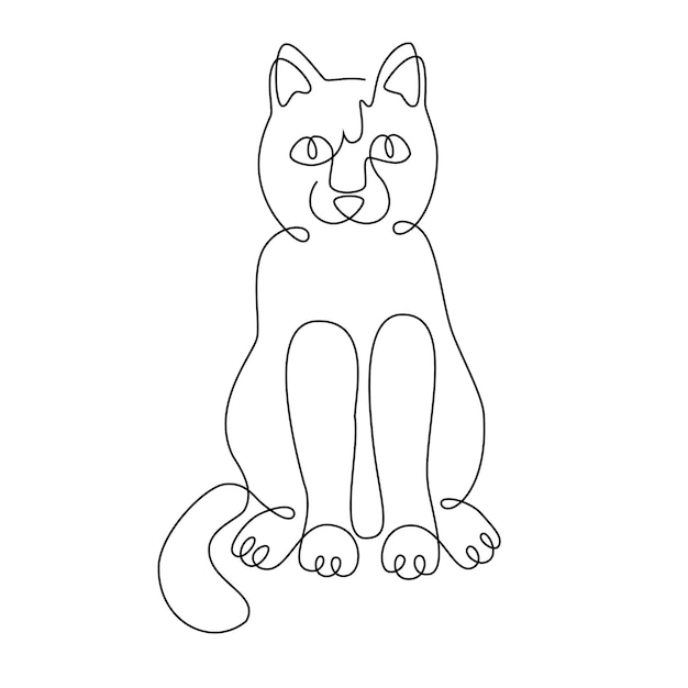 Drawing a cat with a single line in the style of line art. Vector logo with an animal. Stock image. Stylish, abstract print with a kitten