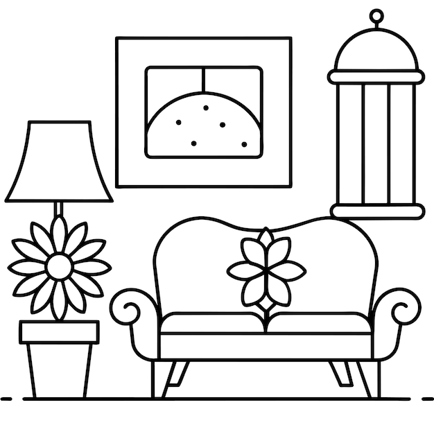 a drawing of a chair with a flower on it