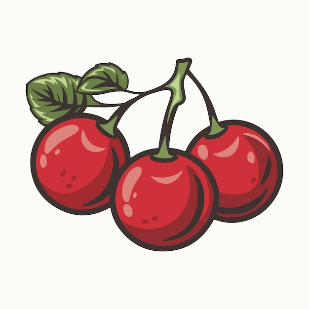 Vector a drawing of cherries with a green leaf on the top