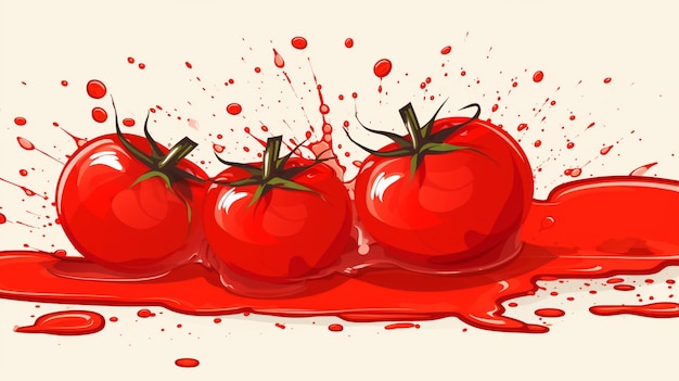 Vettore un disegno di pomodori cherry con uno spruzzo rosso di acqua