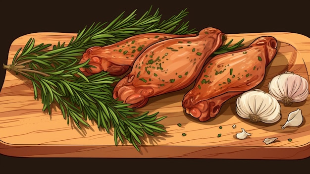 Vector a drawing of a chicken breast and a bottle of parsley